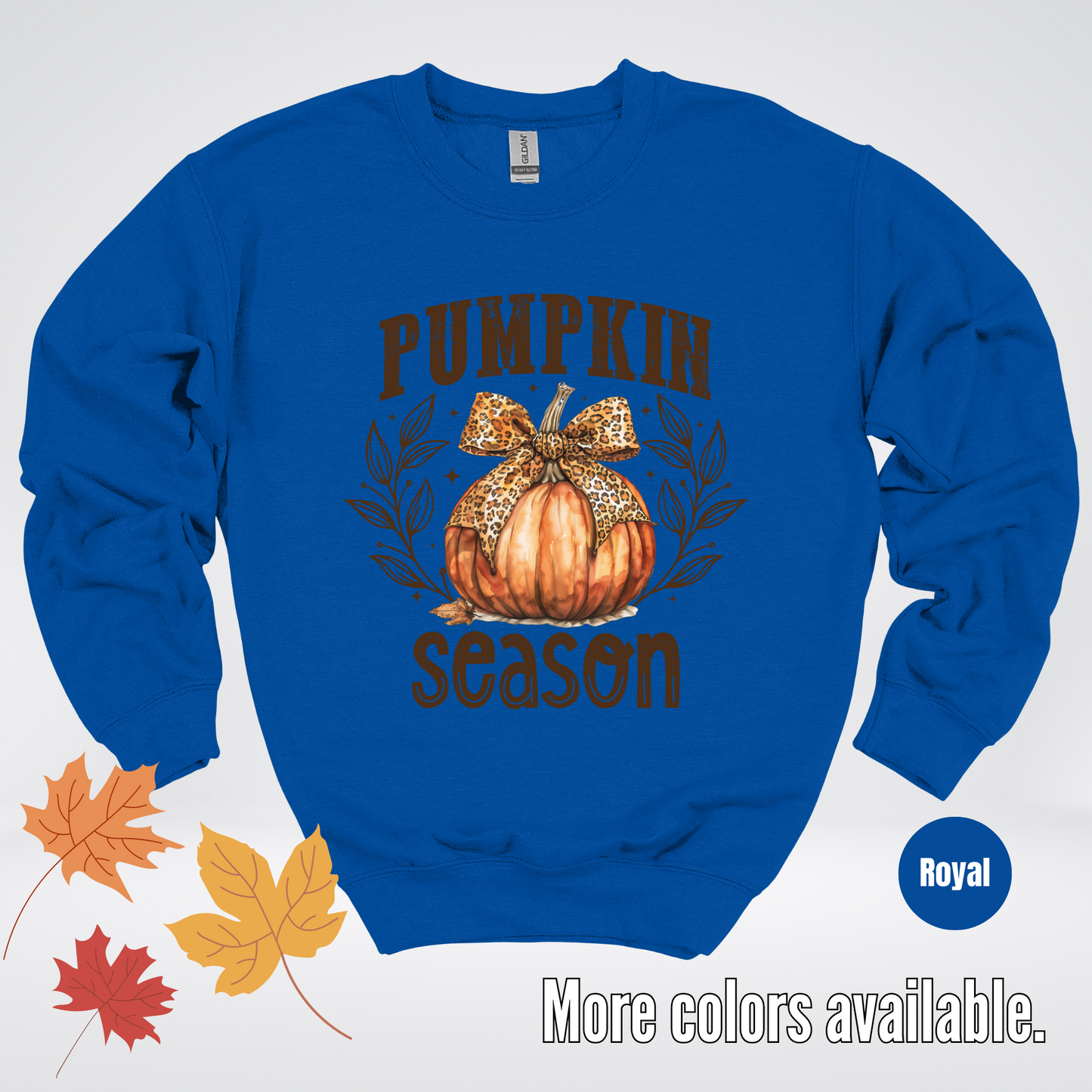 Pumpkin Season Leopard Print Coquette Bow Crewneck Sweatshirt