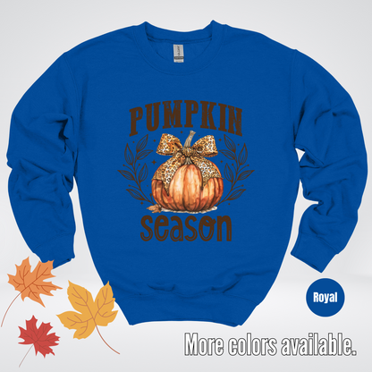 Pumpkin Season Leopard Print Coquette Bow Crewneck Sweatshirt