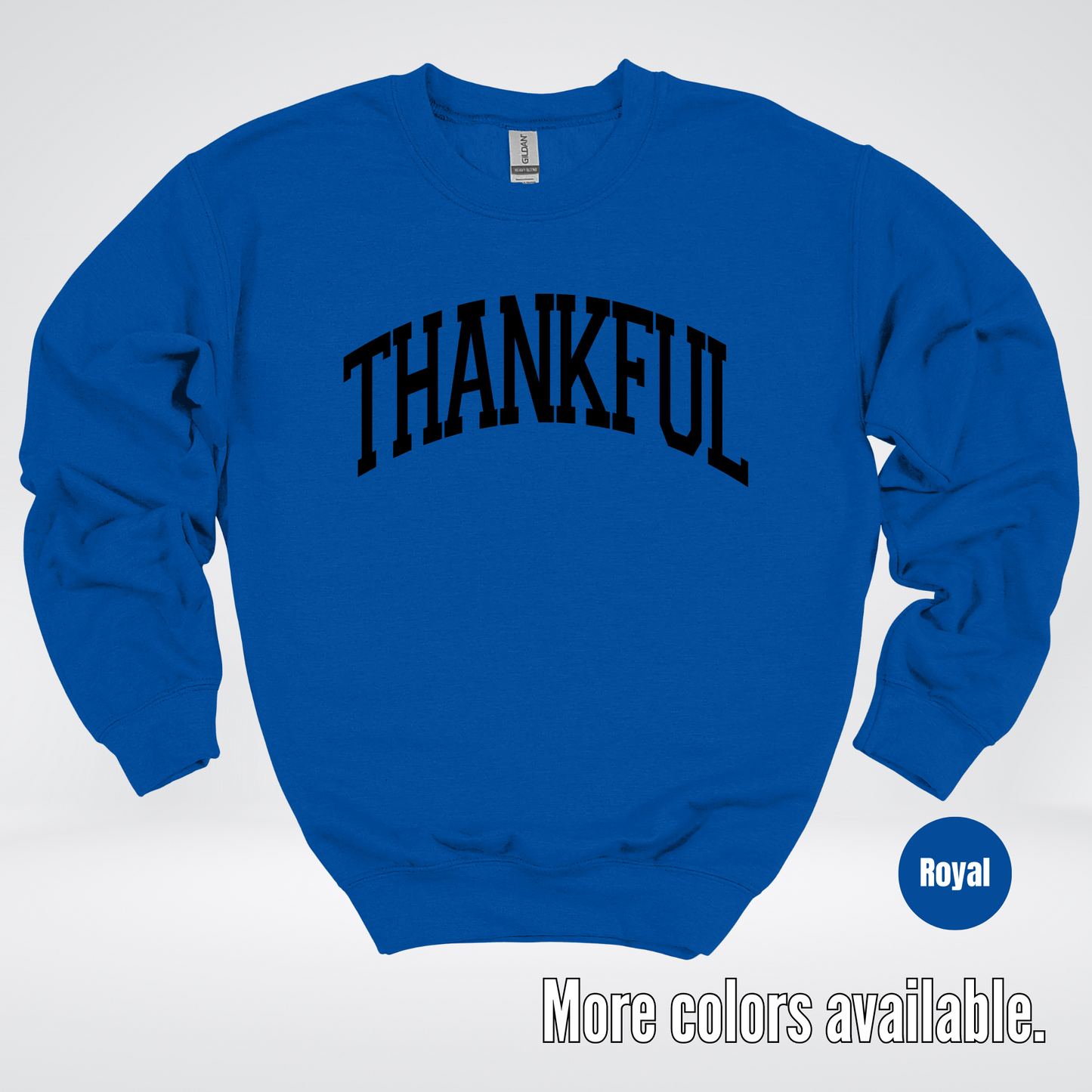 Thankful Varsity Crewneck Sweatshirt - Black Design