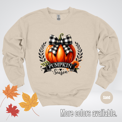 Pumpkin Season Black And While Flannel Coquette Bow Crewneck Sweatshirt