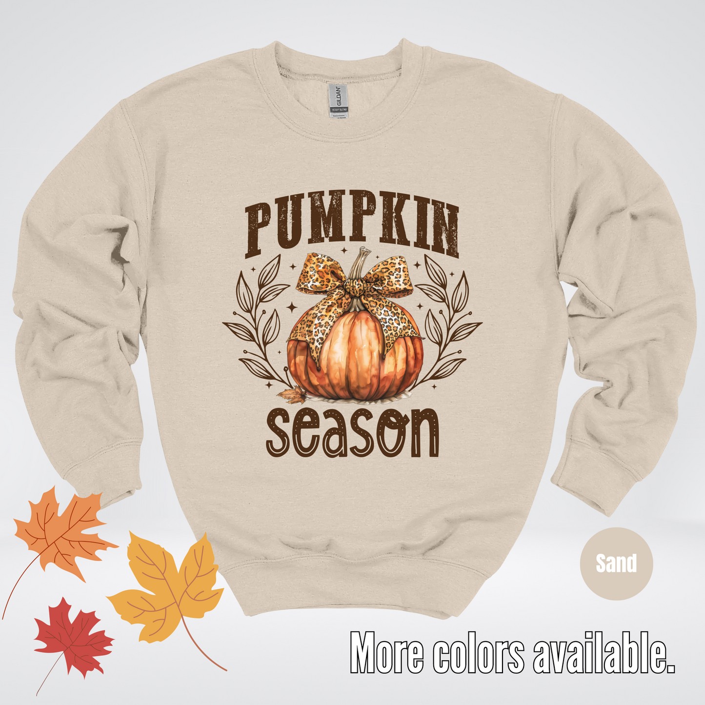 Pumpkin Season Leopard Print Coquette Bow Crewneck Sweatshirt