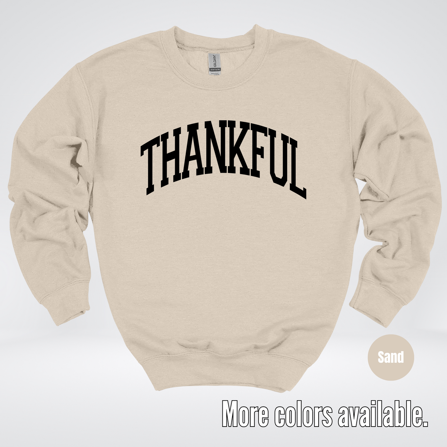 Thankful Varsity Crewneck Sweatshirt - Black Design