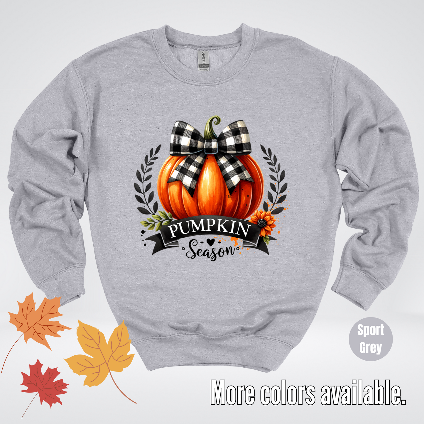 Pumpkin Season Black And While Flannel Coquette Bow Crewneck Sweatshirt