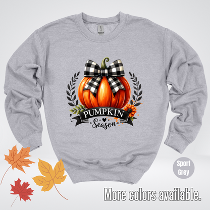 Pumpkin Season Black And While Flannel Coquette Bow Crewneck Sweatshirt