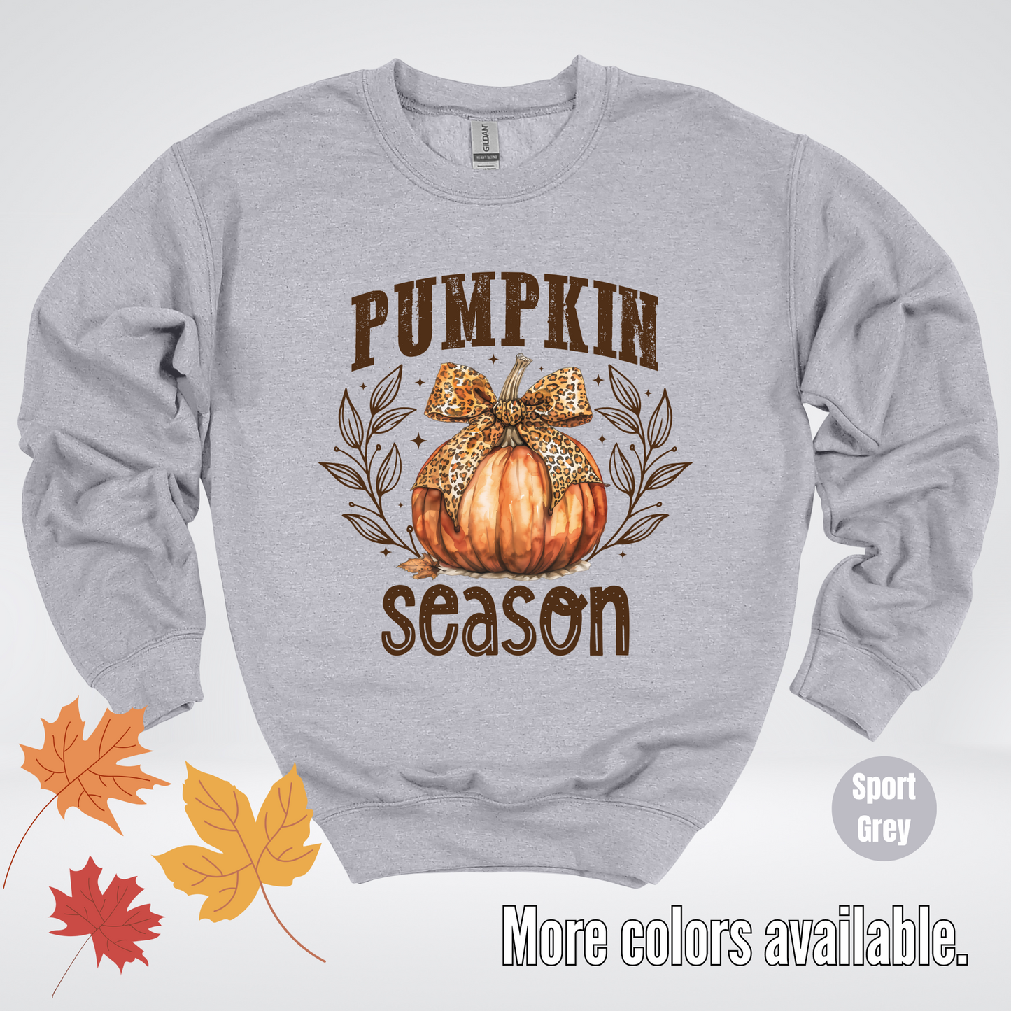 Pumpkin Season Leopard Print Coquette Bow Crewneck Sweatshirt