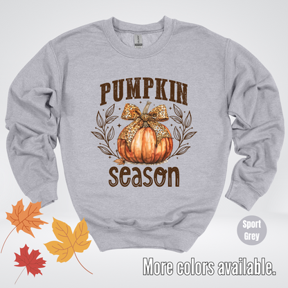 Pumpkin Season Leopard Print Coquette Bow Crewneck Sweatshirt