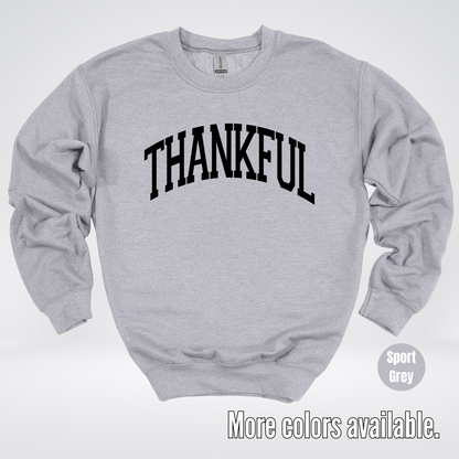 Thankful Varsity Crewneck Sweatshirt - Black Design