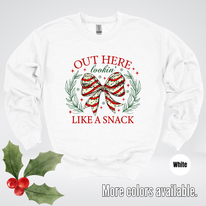 Out Here Lookin Like A Snack Coquette Christmas Crewneck Sweatshirt