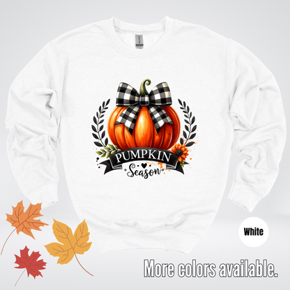 Pumpkin Season Black And While Flannel Coquette Bow Crewneck Sweatshirt