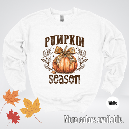 Pumpkin Season Leopard Print Coquette Bow Crewneck Sweatshirt