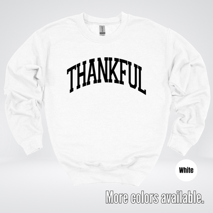 Thankful Varsity Crewneck Sweatshirt - Black Design