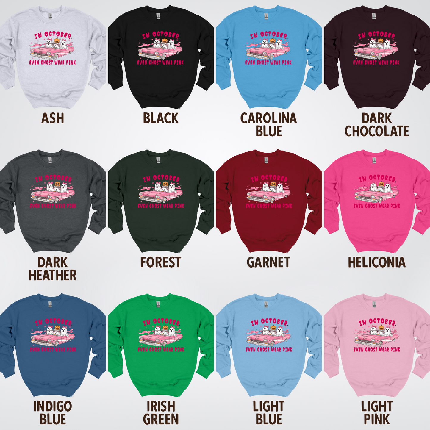 In October Even Ghost Wear Pink Halloween Coquette Breast Cancer Awareness Crewneck Sweatshirt