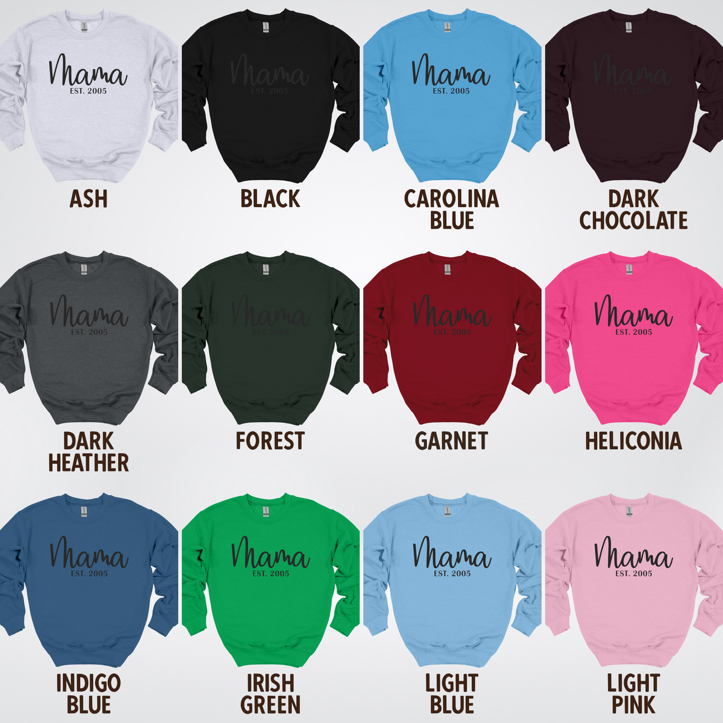 Mama Custom Est Year & Custom Names On Sleeve Crewneck Sweatshirt