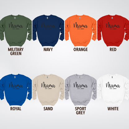 Mama Custom Est Year & Custom Names On Sleeve Crewneck Sweatshirt