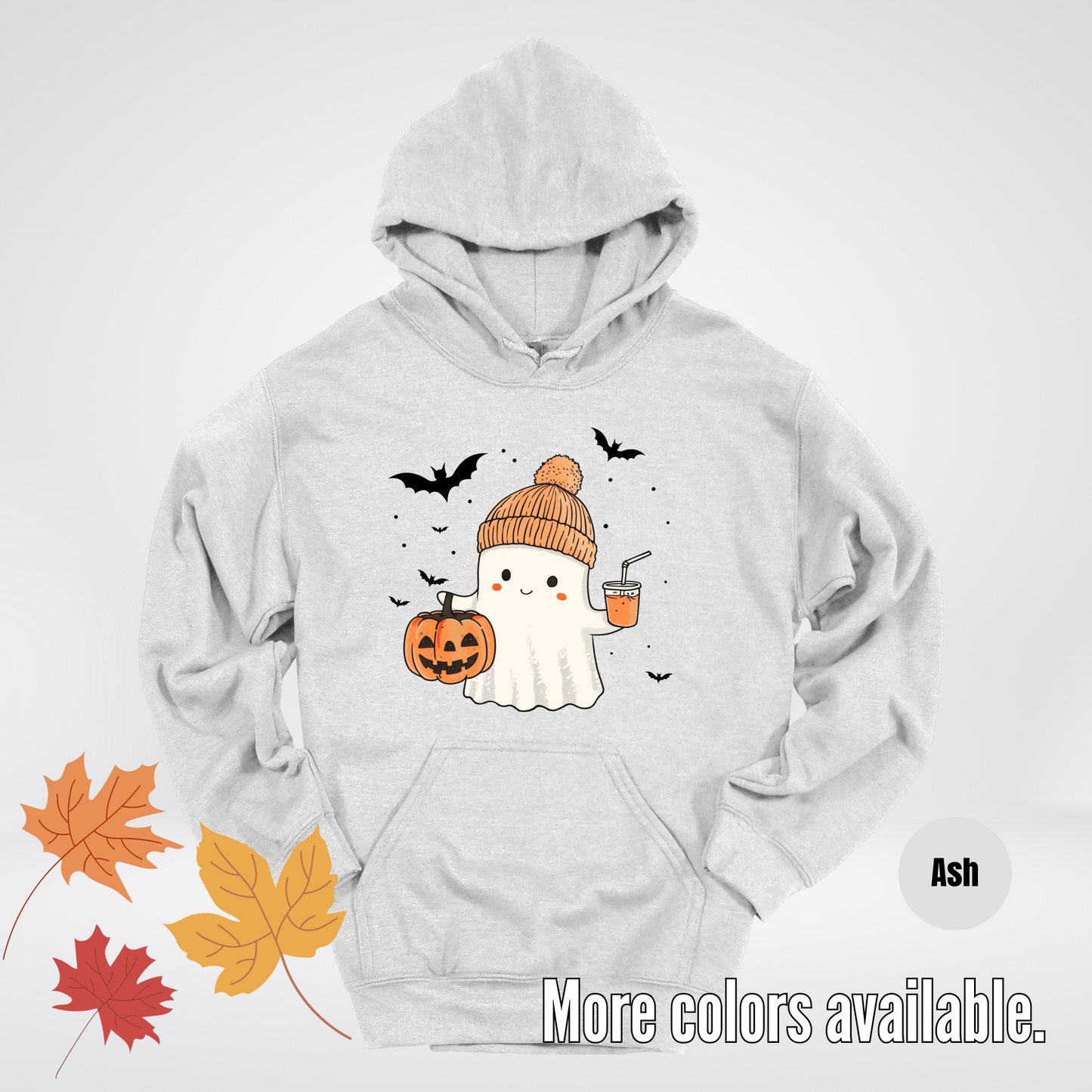 Cute Fall Ghost with Pumpkin And Bats Hoodie