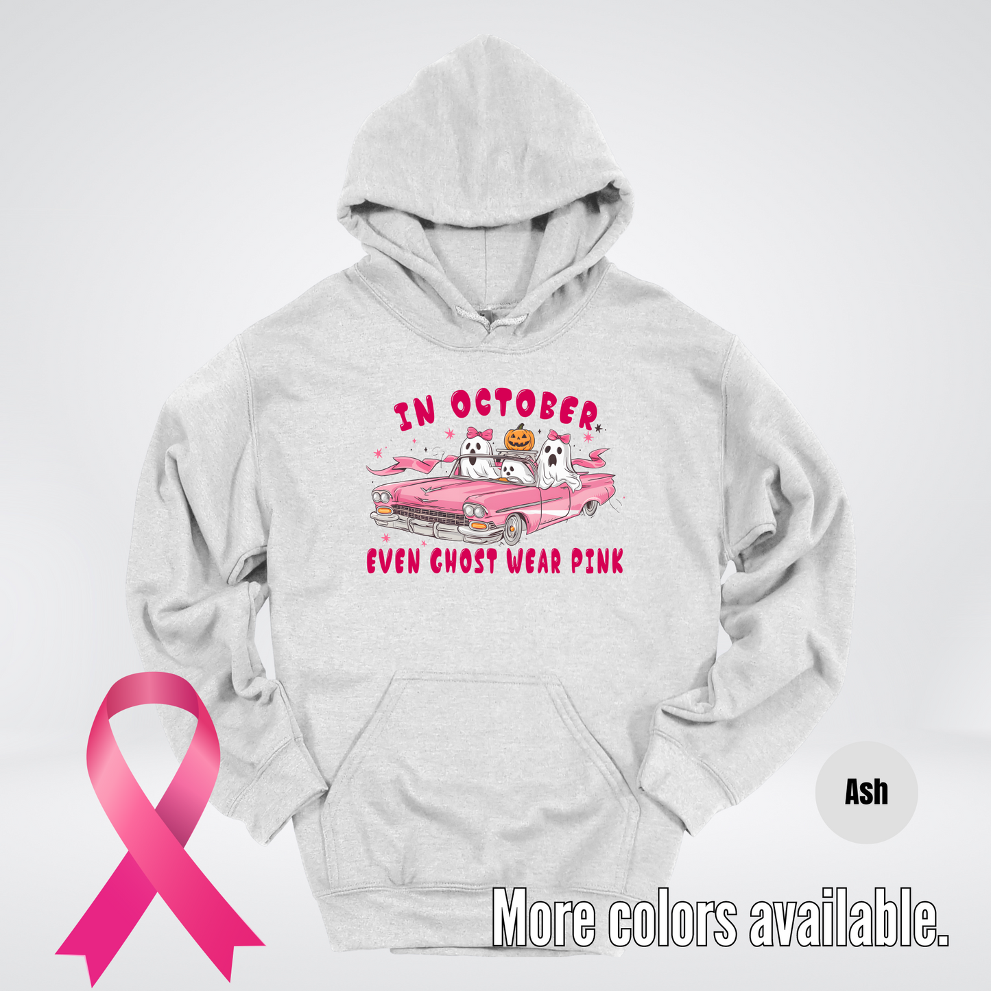 In October Even Ghost Wear Pink Halloween Coquette Breast Cancer Awareness Hoodie