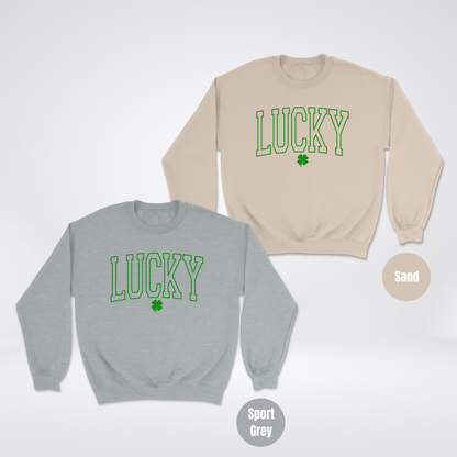 Lucky Varsity Green Outline St. Patrick's Day Heavyweight Unisex Crewneck