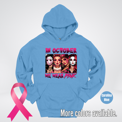 Halloween Bad Girls in October We Wear Pink Horror Movie Characters Hoodie