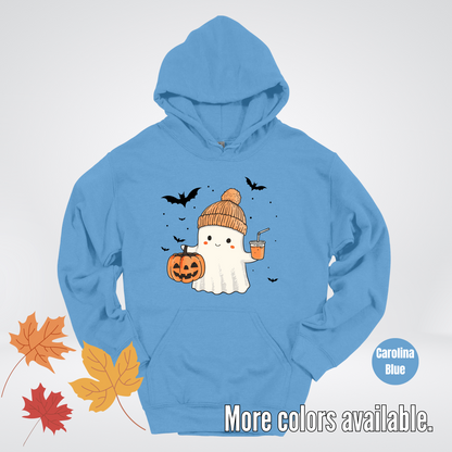 Cute Fall Ghost with Pumpkin And Bats Hoodie