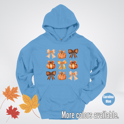 Fall Coquette Leopard Print and Flannel Bows And Pumpkins Hoodie