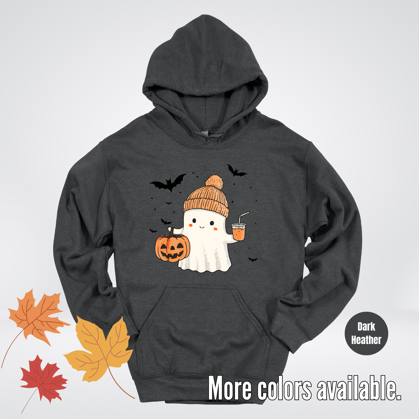 Cute Fall Ghost with Pumpkin And Bats Hoodie