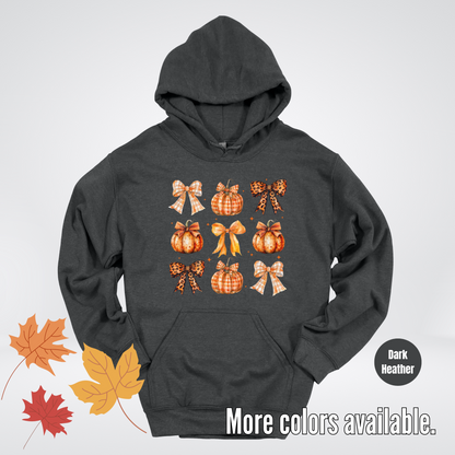 Fall Coquette Leopard Print and Flannel Bows And Pumpkins Hoodie