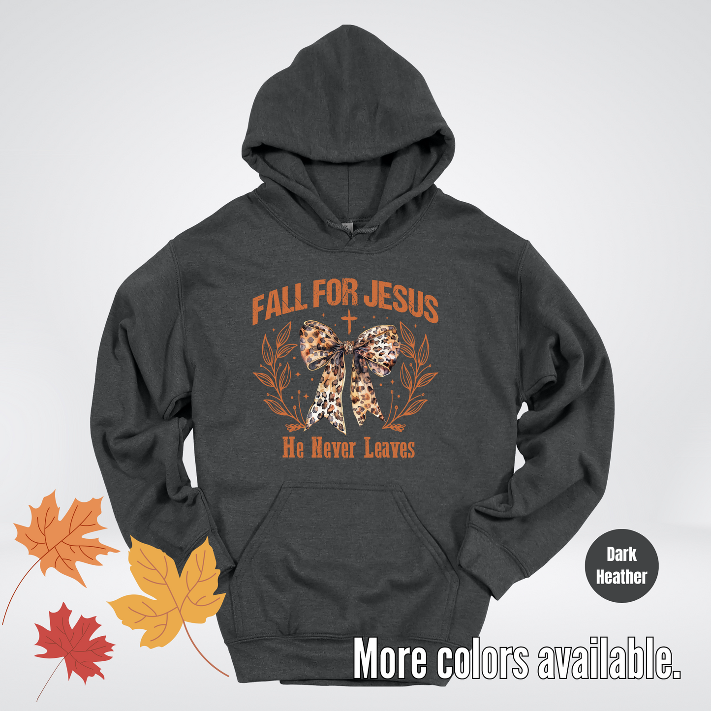 Fall For Jesus He Never Leaves Leopard Print Coquette Hoodie