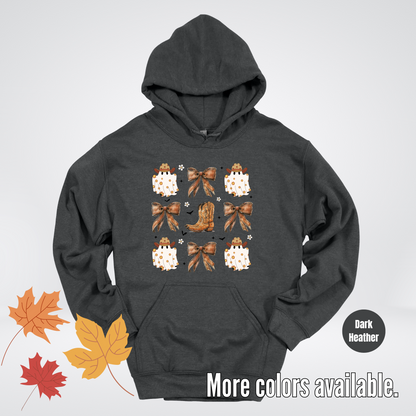 Western Coquette Leather Cowboy Boots And Fall Ghosts with Flowers and Bats Hoodie