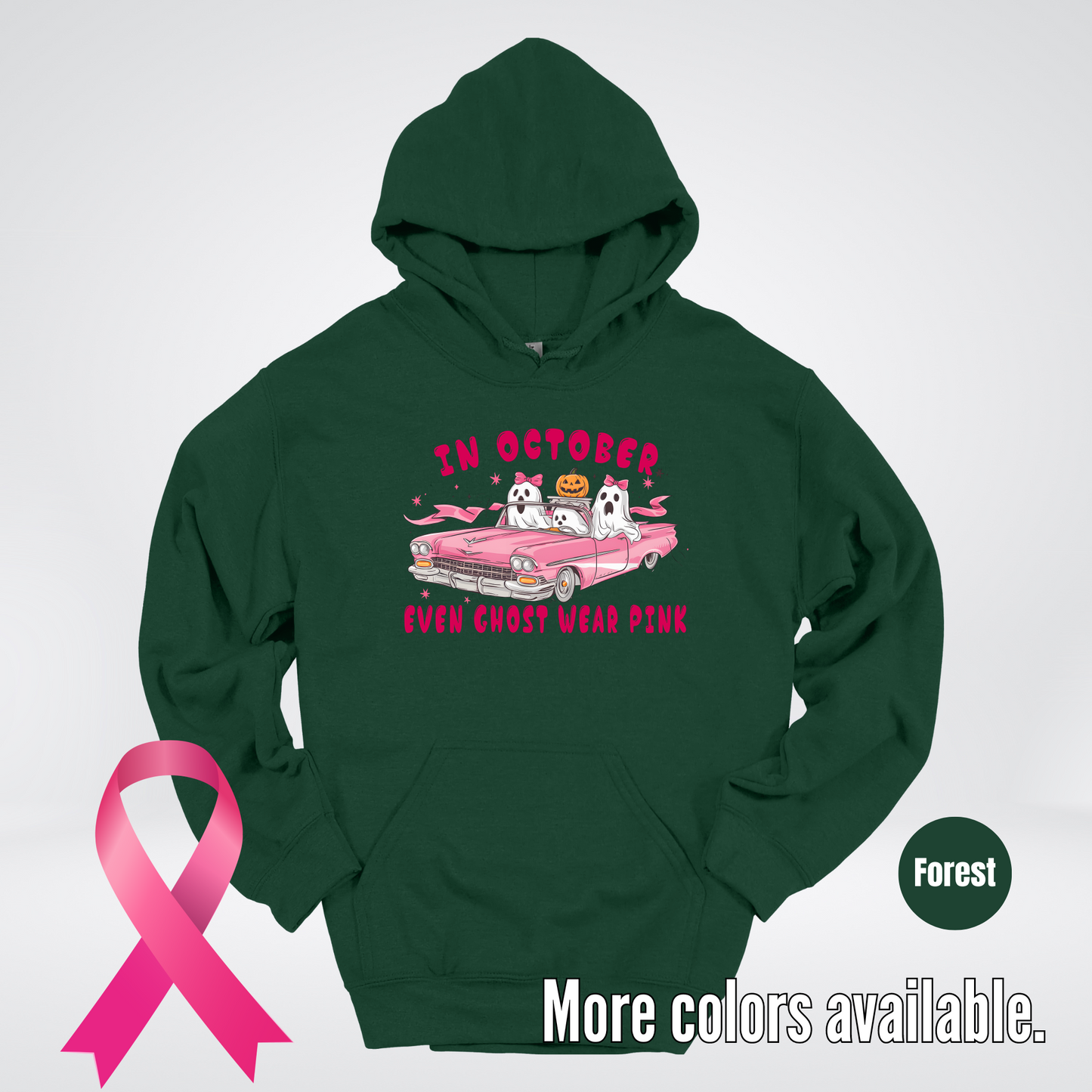 In October Even Ghost Wear Pink Halloween Coquette Breast Cancer Awareness Hoodie