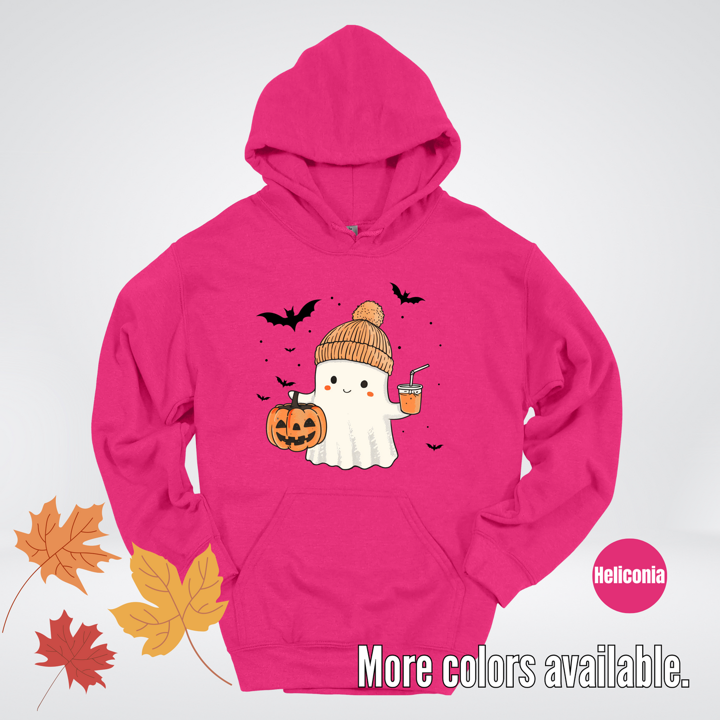 Cute Fall Ghost with Pumpkin And Bats Hoodie