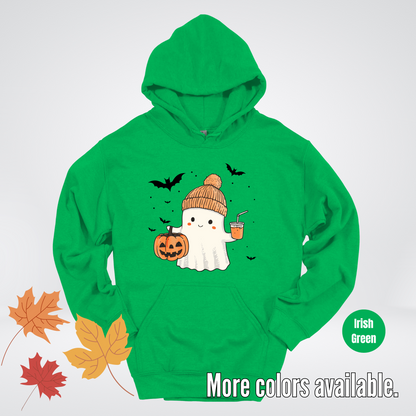 Cute Fall Ghost with Pumpkin And Bats Hoodie