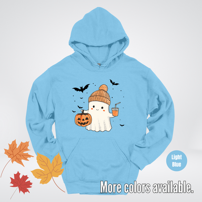 Cute Fall Ghost with Pumpkin And Bats Hoodie