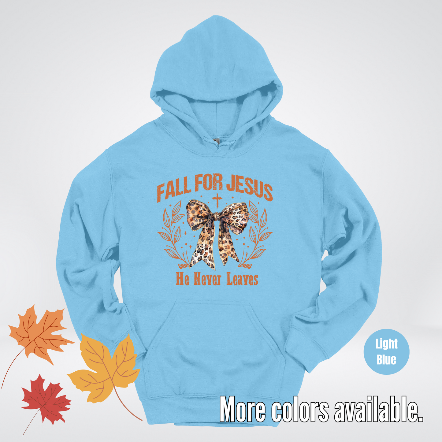 Fall For Jesus He Never Leaves Leopard Print Coquette Hoodie