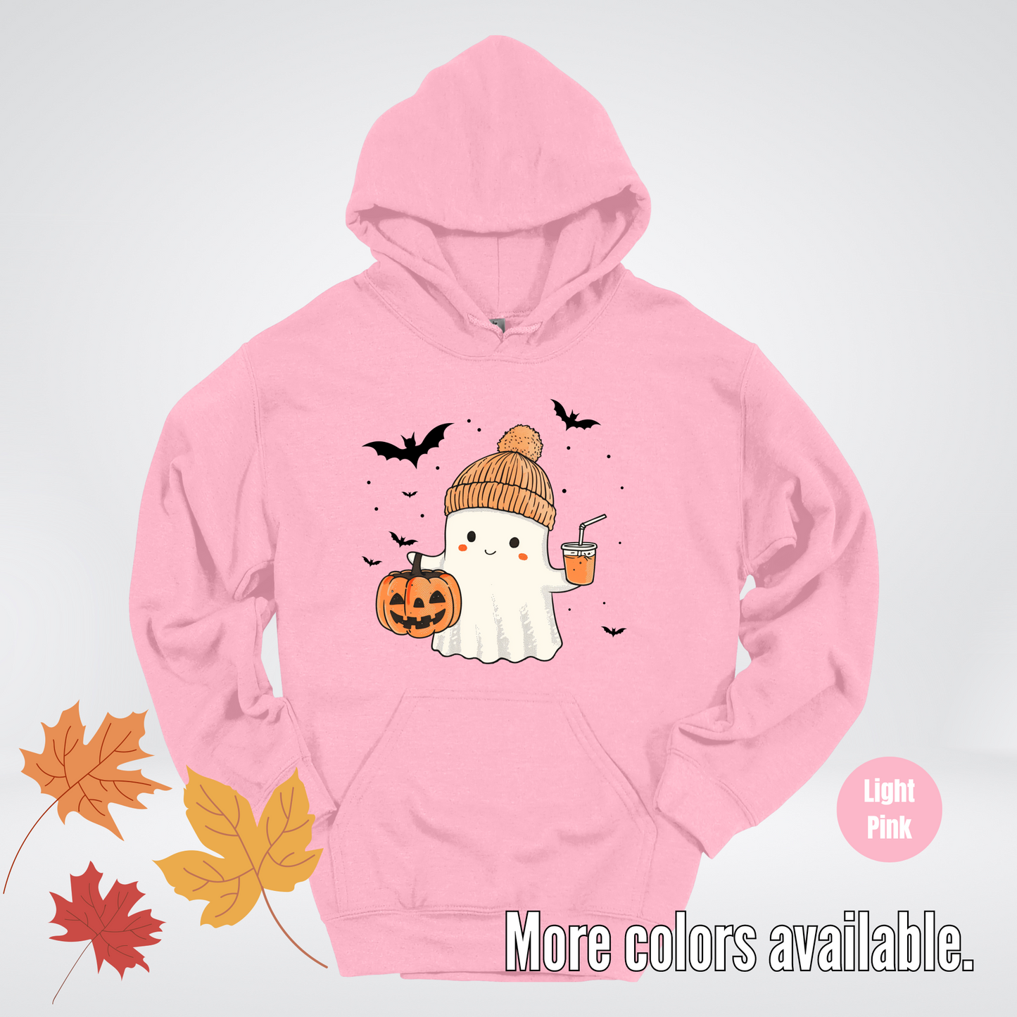 Cute Fall Ghost with Pumpkin And Bats Hoodie