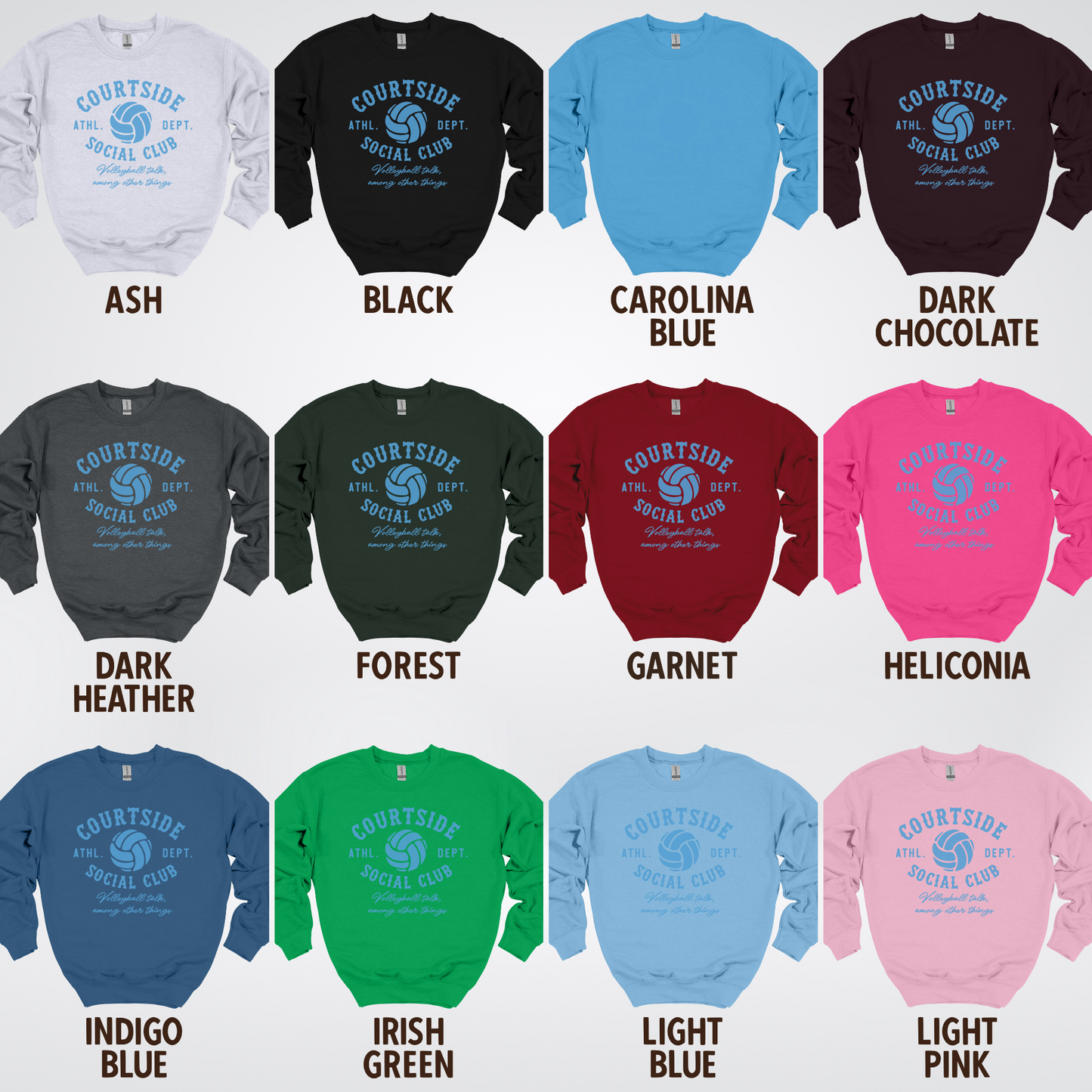 Courtside Social Club – Light Blue – Volleyball Design Crewneck Sweatshirt