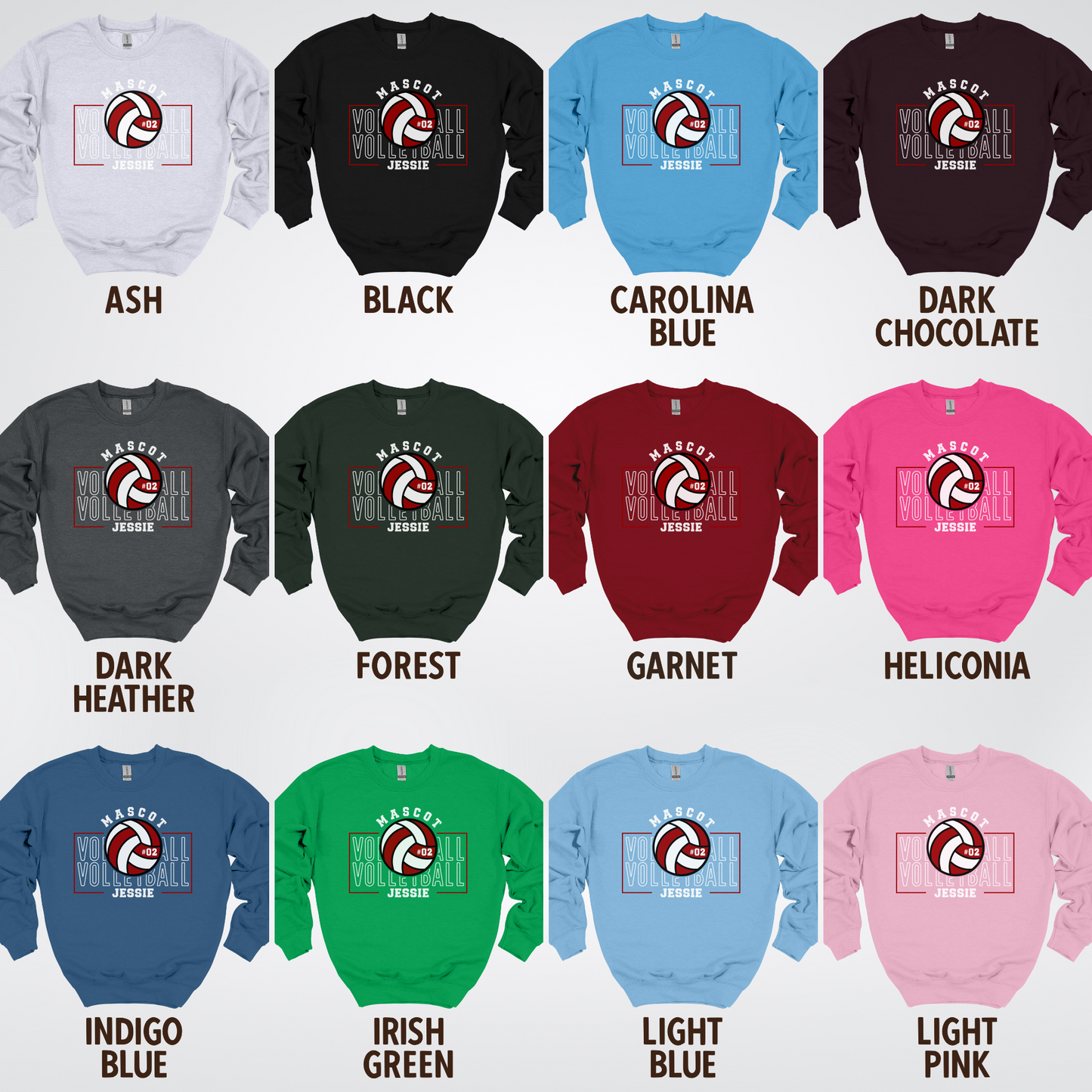 Custom Mascot, Number, & Name - Maroon - Volleyball Design 2 Crewneck Sweatshirt