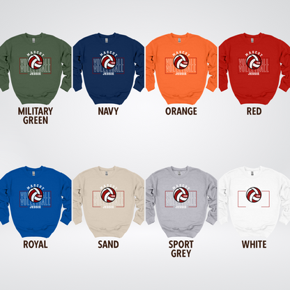 Custom Mascot, Number, & Name - Maroon - Volleyball Design 2 Crewneck Sweatshirt