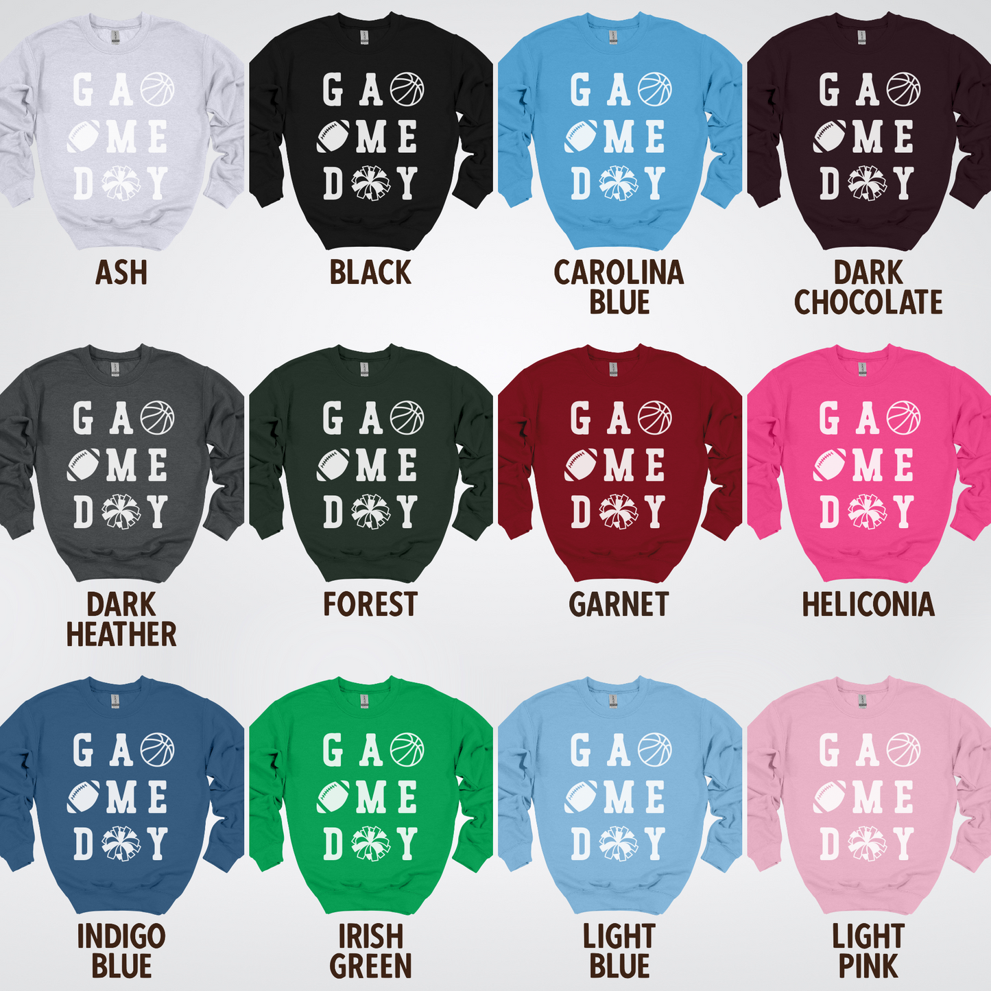 Game Day – White Design - Basketball Football Cheer Crewneck Sweatshirt