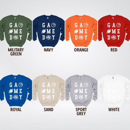 Game Day – White Design - Basketball Football Cheer Crewneck Sweatshirt