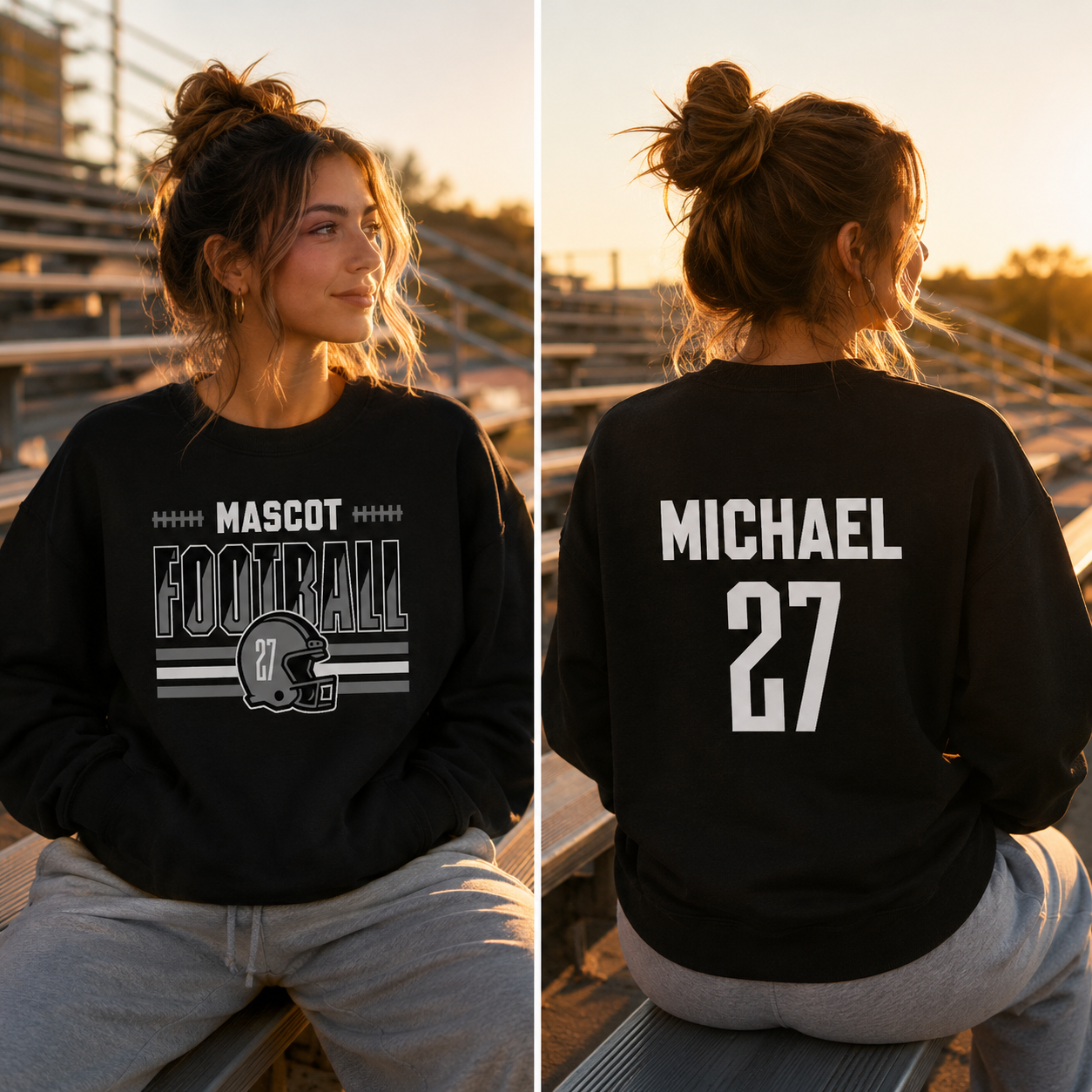 Custom Mascot, Number, & Name – Gray - Football Design 15 Crewneck Sweatshirt