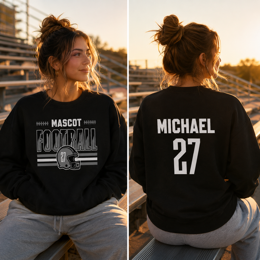 Custom Mascot, Number, & Name – Gray - Football Design 15 Crewneck Sweatshirt