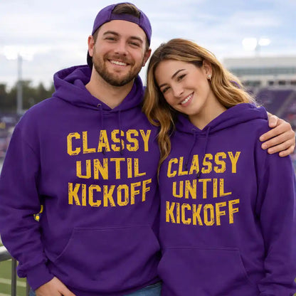 Classy Until Kickoff – Gold Font Football Fan Graphic - Hoodie