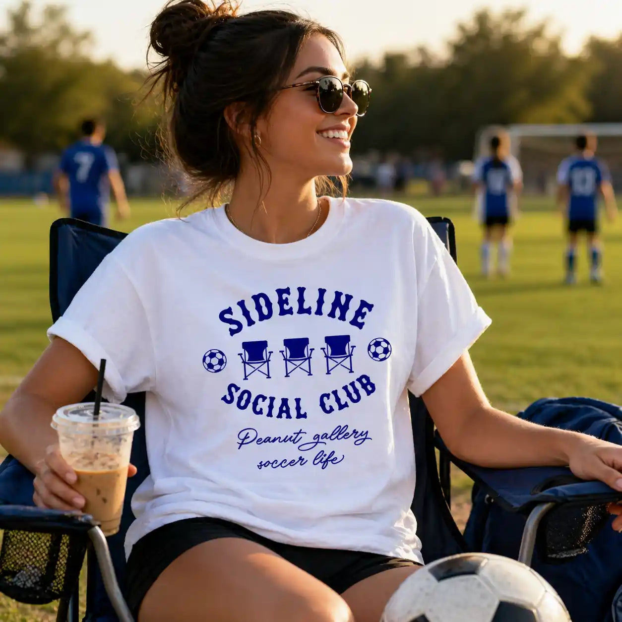 Sideline Social Club Peanut Gallery Soccer Life – Navy Design – Soccer T-Shirt