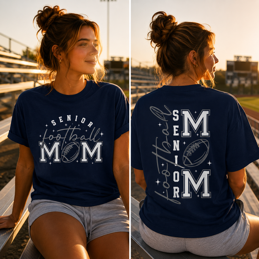 Senior Football Mom - Gray & White Design - T-Shirt
