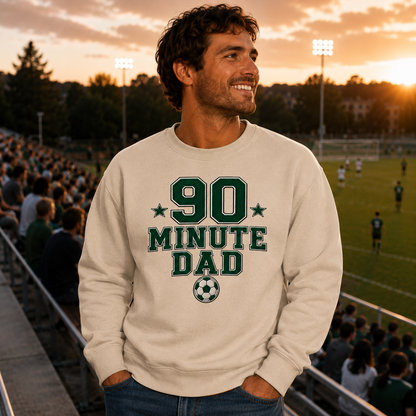 90 Minute Dad – Faux Embroidery Soccer Dad Crewneck Sweatshirt