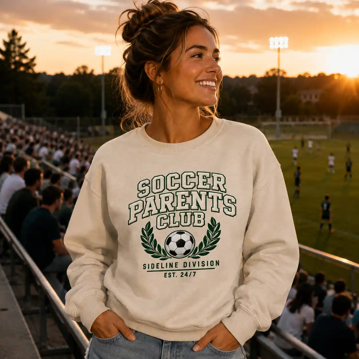 Soccer Parents Club Faux Embroidery Sideline Crewneck Sweatshirt