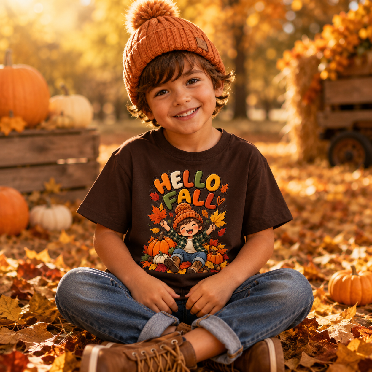 Hello Fall – Autumn Pumpkin Patch Youth T-Shirt