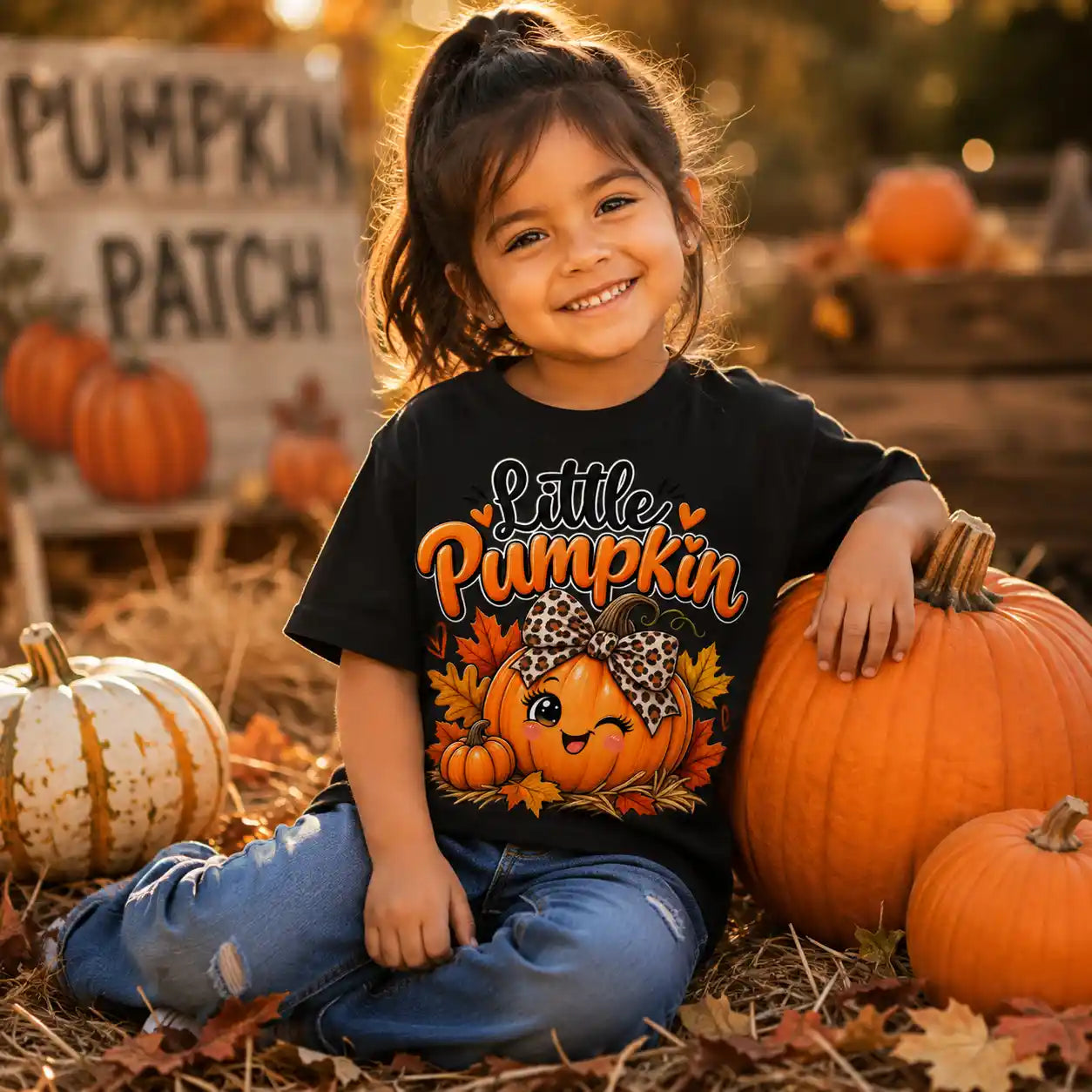 Little Pumpkin – Leopard Bow Fall Youth T-Shirt