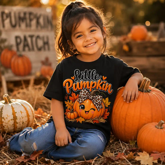 Little Pumpkin – Leopard Bow Fall Youth T-Shirt