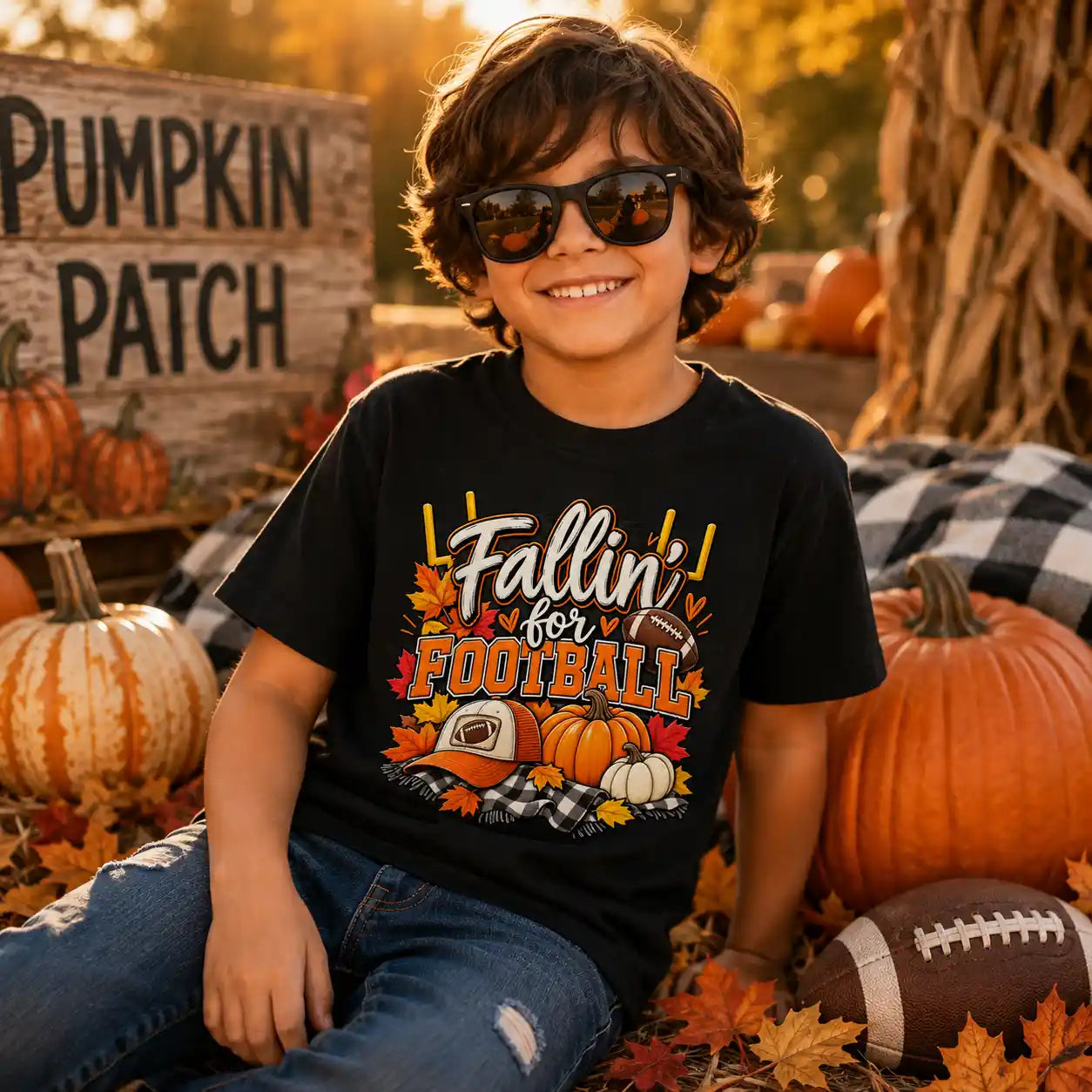 Fallin’ for Football – Pumpkin Season Game Day Youth T-Shirt